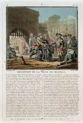 Surrender of the city of Madras, engraved by Jean Baptiste Morret